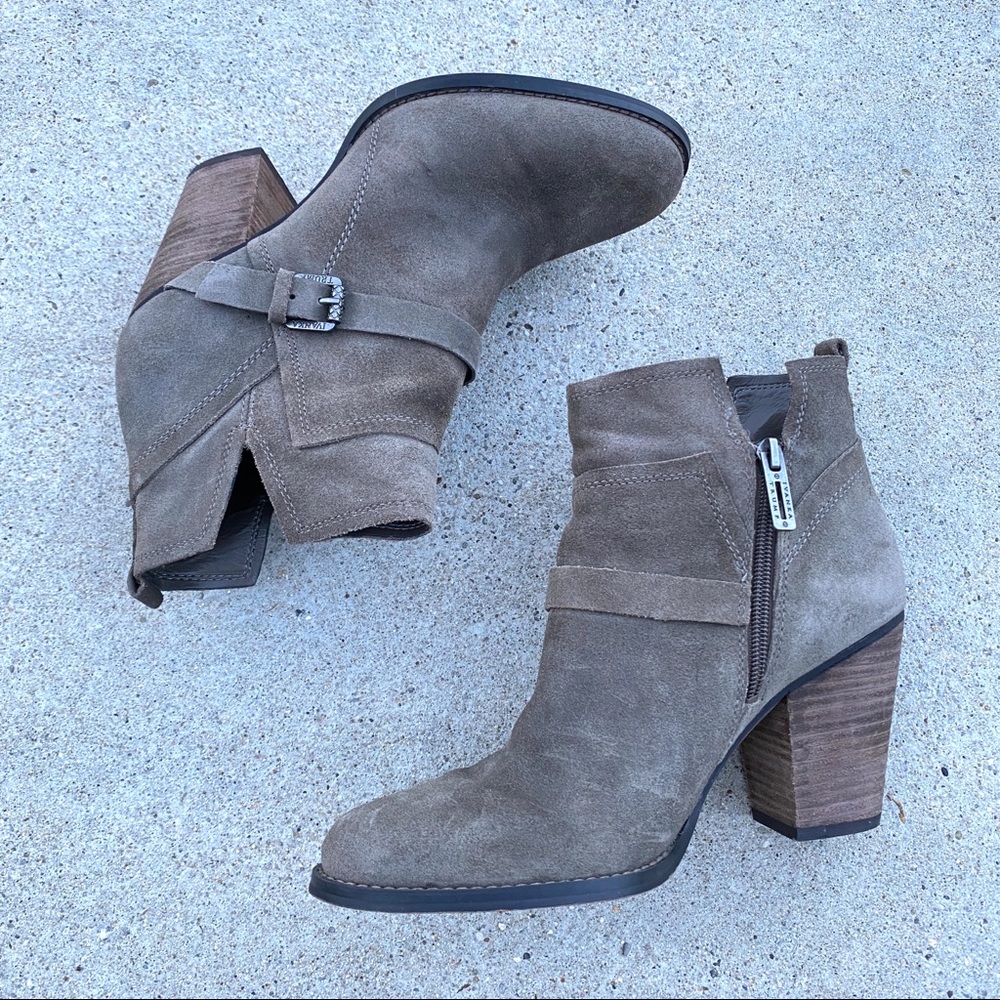 IVANKA trump FRANKLY ankle boots booties khaki green suede leather chunky heels - Picture 6 of 13
